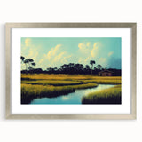 Framed wall art collection featuring a serene marsh landscape design with a silver mat and frame, perfect for enhancing home decor with nature themes.