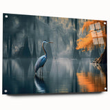 Acrylic glass wall art showcasing a serene marsh landscape, emphasizing lush greenery and vibrant reflections in water, ideal for nature-inspired decor.
