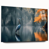 Acrylic glass wall art featuring a serene marsh and swamp landscape, showcasing vibrant greens and blues, designed to create a calming atmosphere in any space.