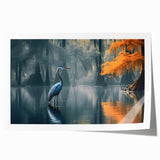 Marsh landscape wall art print depicting a serene swamp scene with lush greenery and reflective water, ideal for nature lovers and home decor enthusiasts.
