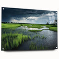 Acrylic glass wall art featuring a vibrant landscape of a marsh and swamp, showcasing lush greenery and serene water reflections, ideal for nature enthusiasts.