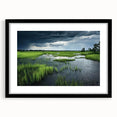 Framed black wall art showcasing a serene swamp landscape with lush greenery and tranquil waters, perfect for enhancing home decor in nature-inspired interiors.