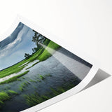 Vibrant rolled print of a serene marsh landscape showcasing lush greenery and tranquil water, perfect for enhancing home decor with nature-inspired art.