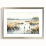 Framed wall art collection showcasing a serene marsh landscape in a silver frame with a mat, designed to enhance home decor and evoke tranquility.