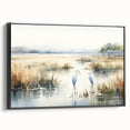 Framed wall art featuring a serene marsh landscape with lush greenery and vibrant water reflections, displayed in a sleek black frame, perfect for home decor.