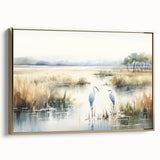 Framed wall art collection featuring a serene marsh landscape with vibrant greenery and soft gold accents, ideal for enhancing home decor in living spaces.