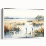 Framed wall art collection showcasing a serene marsh landscape with lush greenery and reflective water, perfect for nature lovers and home decor enthusiasts.