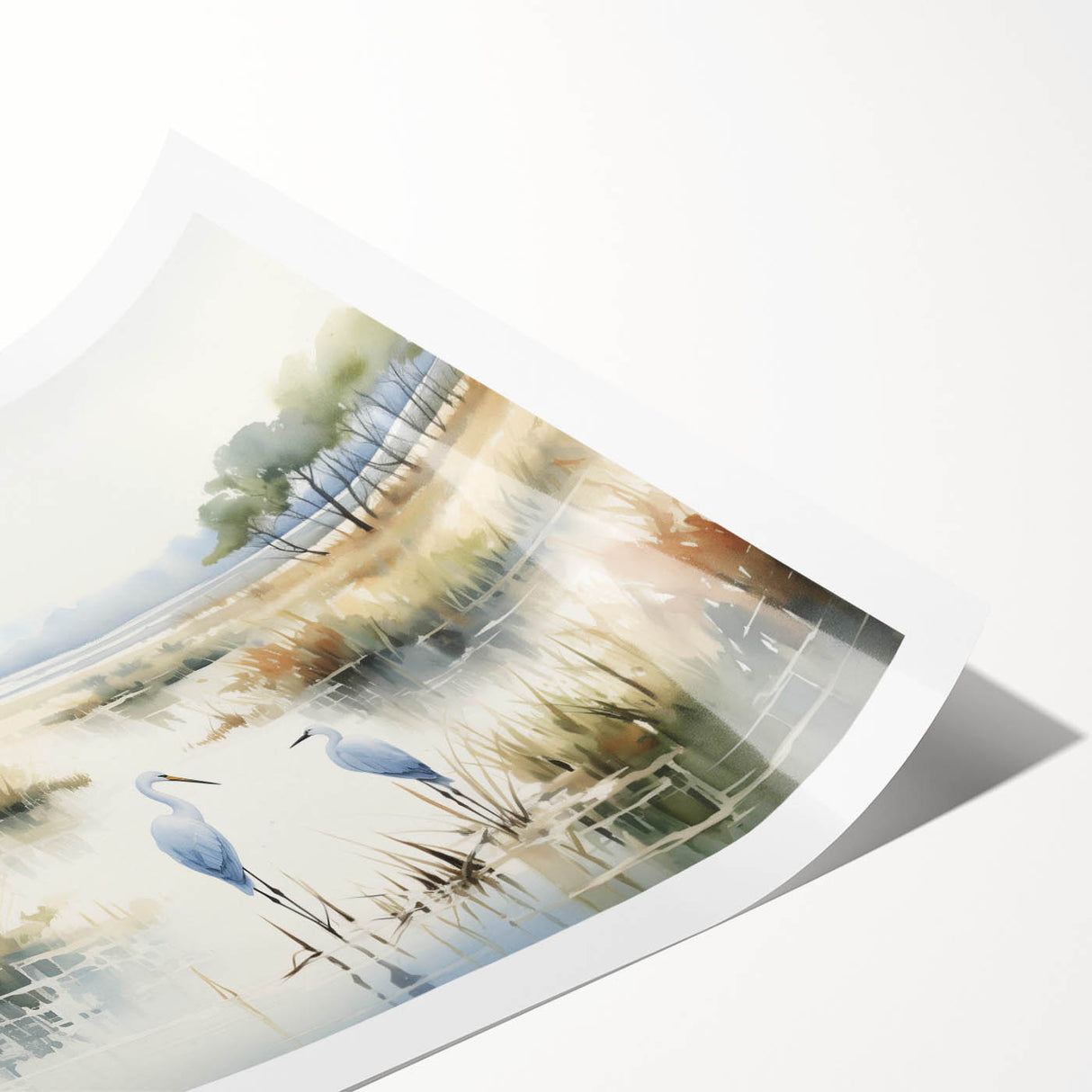 Vibrant marsh landscape wall art print showcasing lush greenery and tranquil water reflections, perfect for nature-inspired home decor. Ideal for enhancing interior aesthetics.
