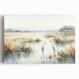 Vibrant stretched canvas artwork of a serene marsh landscape, showcasing lush greenery and tranquil water reflections, perfect for nature-themed decor.