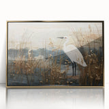 Framed wall art depicting a serene marsh landscape with lush greenery and soft gold accents, perfect for adding a touch of nature-inspired elegance to home decor.