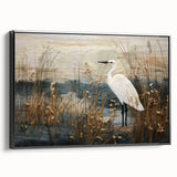 Framed wall art showcasing a serene marsh landscape with vibrant greenery and tranquil water reflections, designed to enhance home decor with a natural touch.