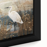 Vibrant close-up of a framed canvas wall art piece depicting a serene marsh landscape with lush greenery and reflective water, perfect for nature lovers' decor.