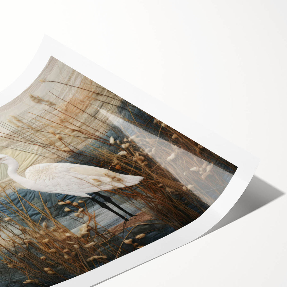 Swamp landscape wall art print showcasing vibrant green marsh vegetation and serene water reflections, perfect for nature-themed home decor. The artwork is rolled for easy framing and display.
