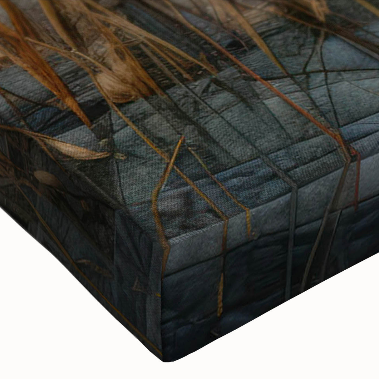Close-up of a stretched canvas displaying a vibrant landscape of a marsh and swamp, showcasing lush greenery and tranquil water reflections, perfect for nature-inspired decor.