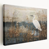 Stretched canvas wall art depicting a serene marsh landscape with lush greenery, vibrant reflections in the water, and soft, natural lighting, perfect for nature-themed decor.