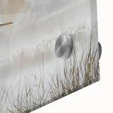 Close-up of a vibrant acrylic glass wall art piece depicting a serene marsh landscape, featuring lush greenery and tranquil water reflections, perfect for enhancing home decor.