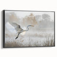 Framed canvas wall art showcasing a serene marsh and swamp landscape design, featuring rich greens and blues, with a sleek black frame, ideal for nature lovers.