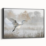 Framed canvas wall art showcasing a serene marsh and swamp landscape design, featuring rich greens and blues, with a sleek black frame, ideal for nature lovers.