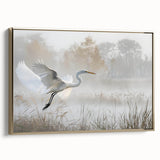 Framed canvas wall art showcasing a serene marsh landscape with lush greenery and reflective water, set in an elegant gold frame, perfect for home decor.