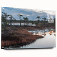 Acrylic glass wall art showcasing a vibrant marsh and swamp landscape design, featuring lush greenery and serene water reflections, ideal for nature-themed decor.