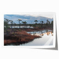 Vibrant wall art print showcasing a serene marsh landscape with lush greenery and reflective water, perfect for enhancing home decor with a nature-inspired theme. This rolled print captures the tranquility of a swamp setting, ideal for art enthusiasts and nature lovers alike.