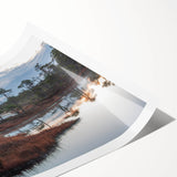 Vibrant wall art print showcasing a serene marsh landscape with lush greenery and a tranquil water reflection, ideal for home decor enthusiasts seeking nature-inspired designs.