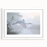 Framed wall art of a marsh landscape showcasing vibrant greenery and serene water reflections, designed with a white mat for a modern aesthetic, perfect for home decor.