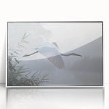 Framed wall art depicting a serene marsh landscape with lush greenery and tranquil water, featuring a modern design in an elegant white frame, perfect for enhancing home decor.