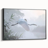 Framed canvas wall art depicting a serene marsh landscape with lush greenery and reflective water, showcasing vibrant colors and intricate details for home decor.