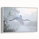 Framed canvas wall art showcasing a serene marsh landscape with lush greenery and tranquil water reflections, ideal for home decor in natural themes.