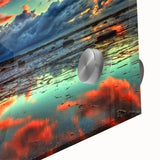 Close-up view of a vibrant acrylic glass wall art piece depicting a serene marsh and swamp landscape, showcasing rich greens and blues that evoke tranquility.