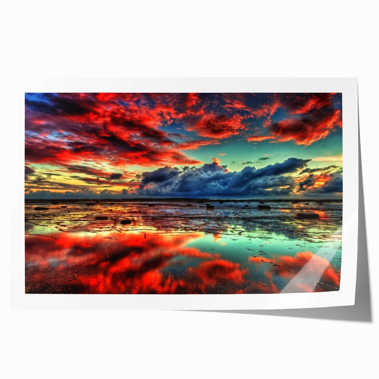 Vibrant landscape wall art print showcasing a serene marsh scene with lush greenery and tranquil water reflections, perfect for home decor.