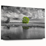 Side view of a modern acrylic wall art piece showcasing a vibrant marsh and swamp landscape design, perfect for enhancing home decor with nature-inspired aesthetics.