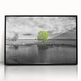Framed wall art featuring a serene marsh and swamp landscape design with vibrant greenery and a tranquil water scene, presented in a sleek black frame.