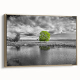 Framed canvas wall art showcasing a serene marsh landscape with lush greenery and golden accents, perfect for enhancing home decor and creating a calming atmosphere.