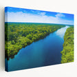 Stretched canvas wall art featuring a serene marsh landscape with lush greenery and reflective water, ideal for nature-themed home decor.