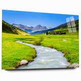 Acrylic glass wall art collection featuring a serene landscape of a marsh and swamp, showcasing vibrant green hues and tranquil water reflections, ideal for nature lovers' decor.