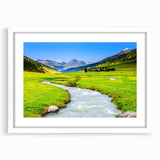 Framed wall art collection showcasing a serene marsh landscape with vibrant greenery and subtle water reflections, encased in a white mat and frame. Ideal for nature enthusiasts seeking tranquil decor.