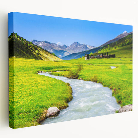 Vibrant landscape wall art featuring a serene marsh and swamp scene, beautifully stretched on canvas, showcasing rich greens and blues for a calming decor accent.