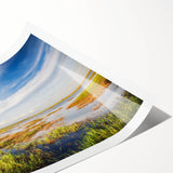 Vibrant rolled print showcasing a detailed landscape of a serene marsh swamp, featuring lush greenery and tranquil water reflections, perfect for nature-themed decor.