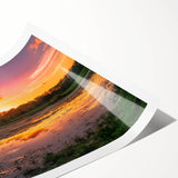 Lush green marsh landscape wall art print showcasing vibrant flora and serene water reflections, ideal for nature-themed home decor, rolled for easy framing.