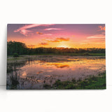Vibrant stretched canvas wall art depicting a serene marsh landscape with lush greenery and tranquil water reflections, perfect for nature-inspired decor.