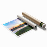 Vibrant rolled print of a serene marsh landscape featuring lush greenery and calm waters, ideal for home decor, showcasing natural beauty and tranquility.