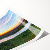 Vibrant rolled print of a serene marsh landscape featuring lush greenery and reflective water, ideal for nature-inspired decor, presented in a protective tube.