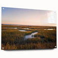 Acrylic glass wall art featuring a vibrant marsh landscape design, side view showcasing intricate details and colorful pins, perfect for nature-themed decor.
