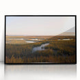 Framed acrylic wall art depicting a serene marsh landscape with lush greenery and tranquil water, showcasing vibrant colors and intricate details for an elegant home decor accent.