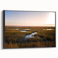Framed wall art showcasing a vibrant marsh landscape with rich greens and blues, adding a serene touch to home decor. Ideal for nature lovers and tranquil spaces.