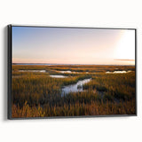 Framed wall art showcasing a vibrant marsh landscape with rich greens and blues, adding a serene touch to home decor. Ideal for nature lovers and tranquil spaces.