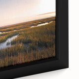 Close-up of a framed canvas showcasing a vibrant swamp landscape design with lush greenery and reflections in water, ideal for home decor.