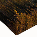 Close-up of a vibrant stretched canvas showcasing a lush marsh landscape wall art design, featuring rich greens and earthy tones, perfect for nature-inspired decor.